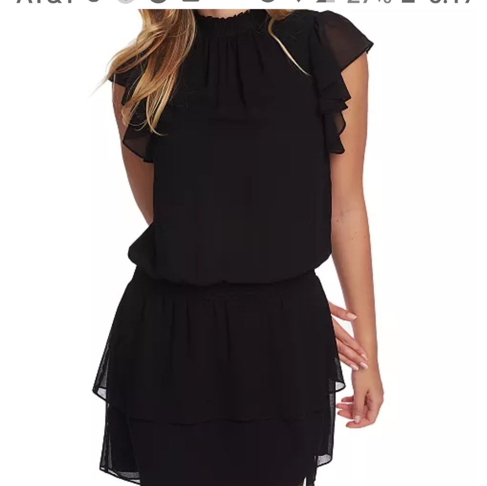 Black Smocked-Neck Flutter-Sleeve dress size Small